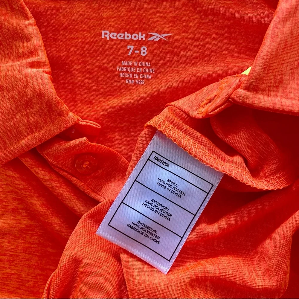 NWT Reebok performance orange heather short sleeve polo shirt size 7/8 - Picture 4 of 4